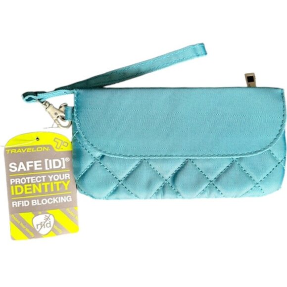 Travelon RFID Quilted Travel Wristlet - Blue - 7.5" x 4" - Picture 1 of 7